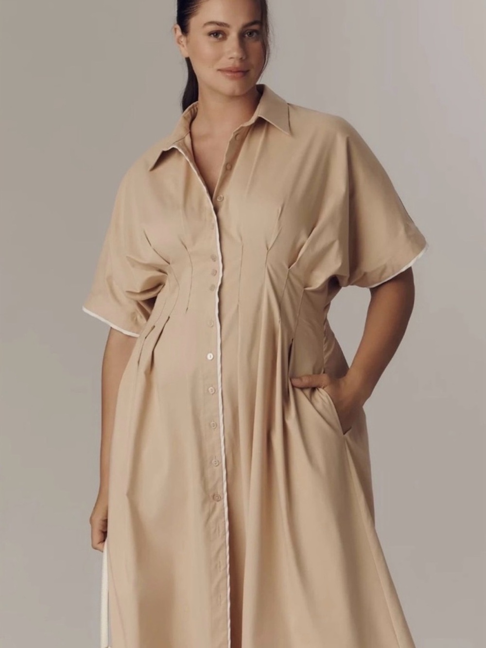 The Tobie Button-Front Pleated Shirt Dress